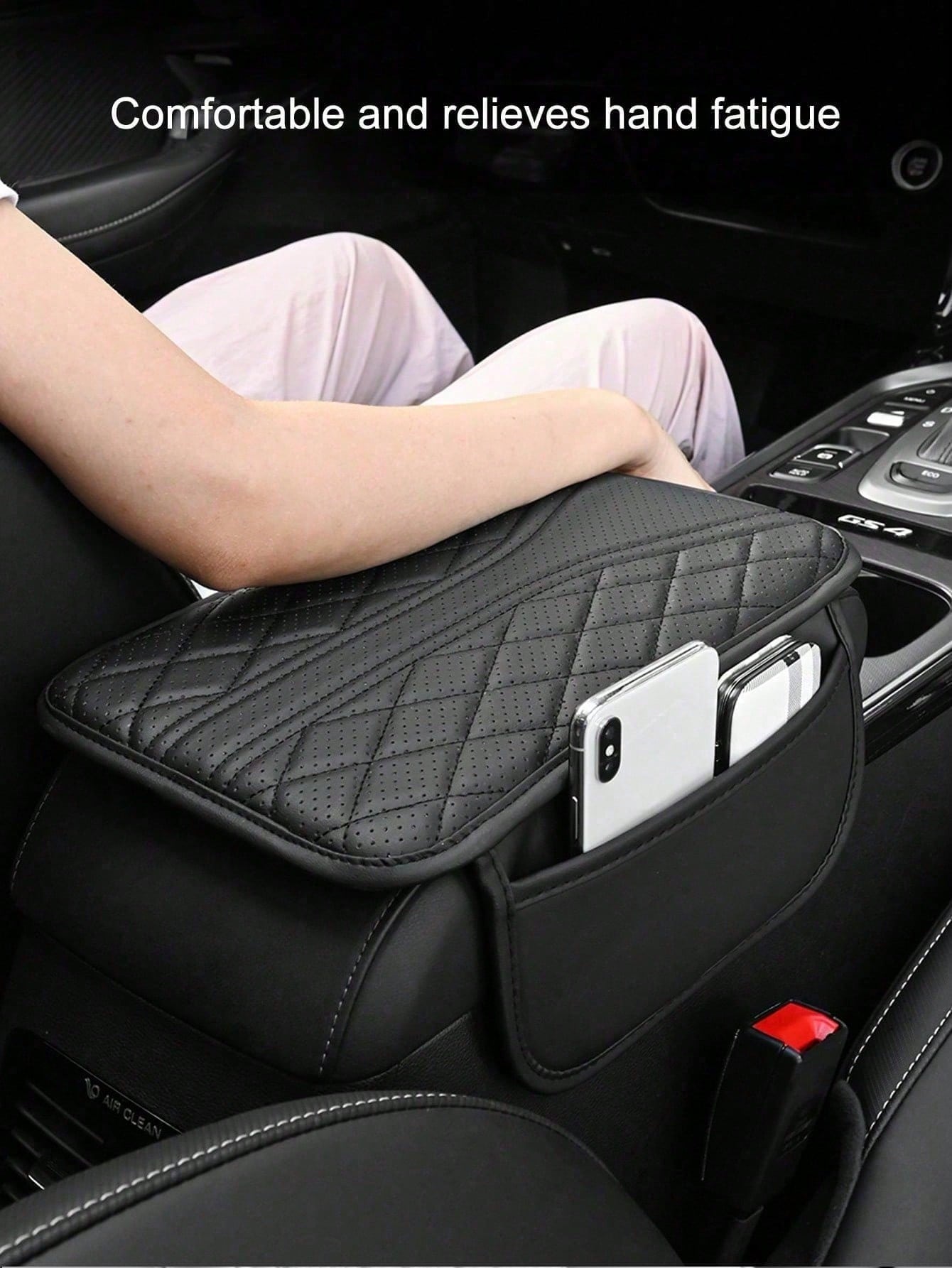 Car Center Console Cover- Universal Car Interior Accessory With 2 Storage Pockets- Premium Nappa Leather Armrest Cover, Scratch-Resistant, Wear-Resistant, Waterproof, Suitable For SUV, Sedan, Truck