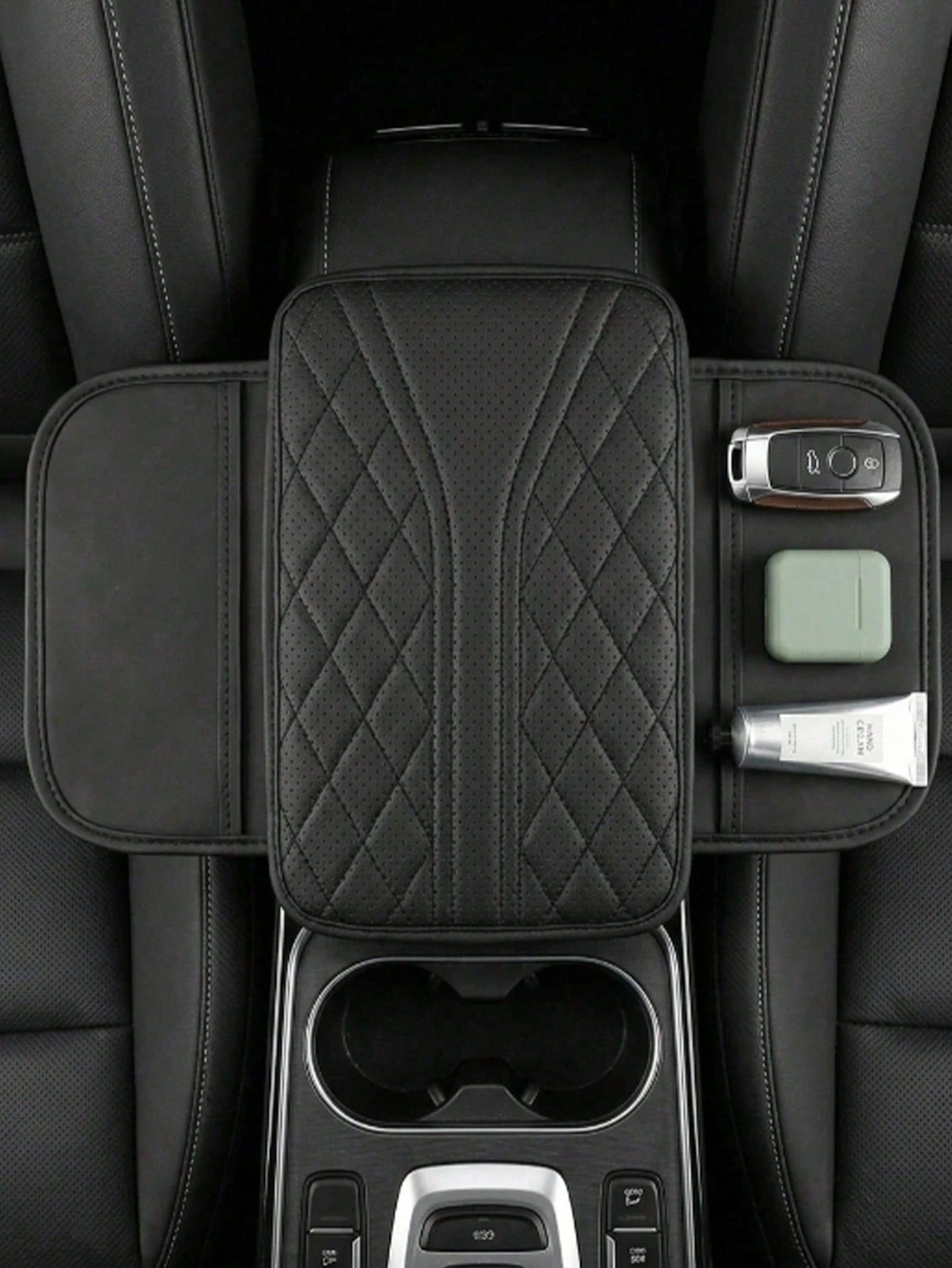 Car Center Console Cover- Universal Car Interior Accessory With 2 Storage Pockets- Premium Nappa Leather Armrest Cover, Scratch-Resistant, Wear-Resistant, Waterproof, Suitable For SUV, Sedan, Truck