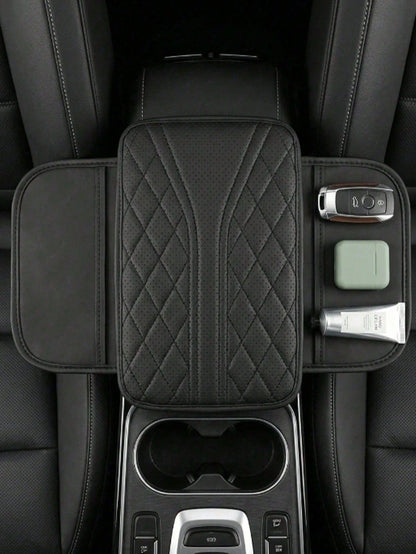 Car Center Console Cover- Universal Car Interior Accessory With 2 Storage Pockets- Premium Nappa Leather Armrest Cover, Scratch-Resistant, Wear-Resistant, Waterproof, Suitable For SUV, Sedan, Truck