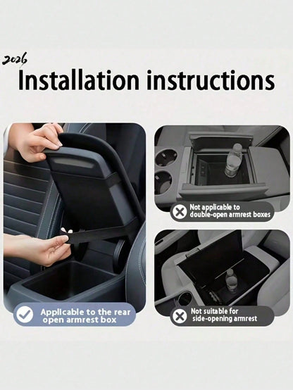 Car Center Console Cover- Universal Car Interior Accessory With 2 Storage Pockets- Premium Nappa Leather Armrest Cover, Scratch-Resistant, Wear-Resistant, Waterproof, Suitable For SUV, Sedan, Truck