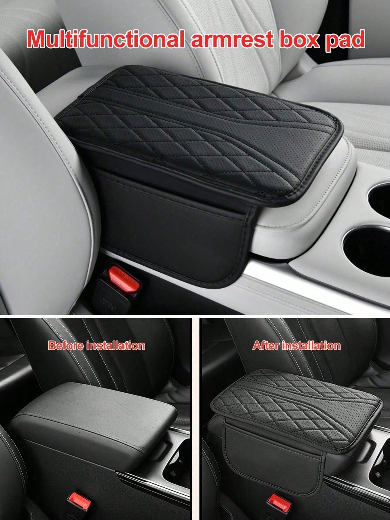 Car Center Console Cover- Universal Car Interior Accessory With 2 Storage Pockets- Premium Nappa Leather Armrest Cover, Scratch-Resistant, Wear-Resistant, Waterproof, Suitable For SUV, Sedan, Truck