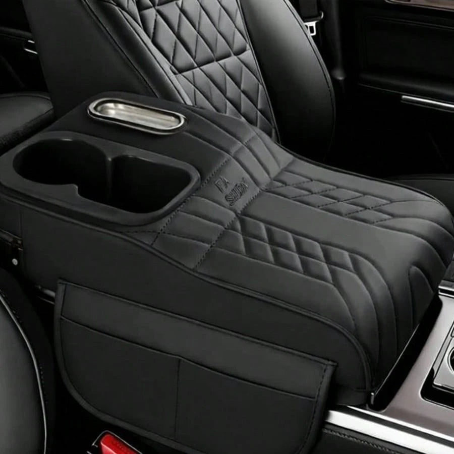 Car Center Console Cover, Soft Microfiber Leather Armrest Pad With Dual Cup Holders And Storage Compartment- Interior Accessory