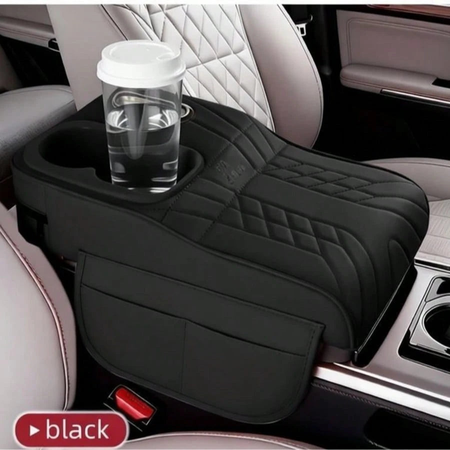 Car Center Console Cover, Soft Microfiber Leather Armrest Pad With Dual Cup Holders And Storage Compartment- Interior Accessory