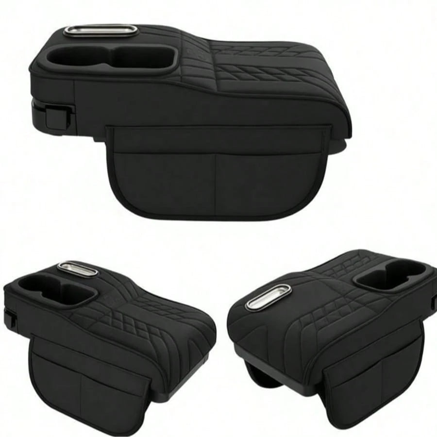 Car Center Console Cover, Soft Microfiber Leather Armrest Pad With Dual Cup Holders And Storage Compartment- Interior Accessory