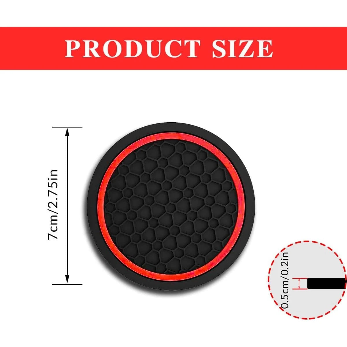 Car Cup Holder Coasters, Dustproof Automotive Interior Accessories Mat,2.75 Inch Non-Slip Insert Water Bottle Holder Pads, Universal For Vehicles, Trucks, RVs And More (Black/Red, 2PCS)