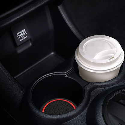 Car Cup Holder Coasters, Dustproof Automotive Interior Accessories Mat,2.75 Inch Non-Slip Insert Water Bottle Holder Pads, Universal For Vehicles, Trucks, RVs And More (Black/Red, 2PCS)