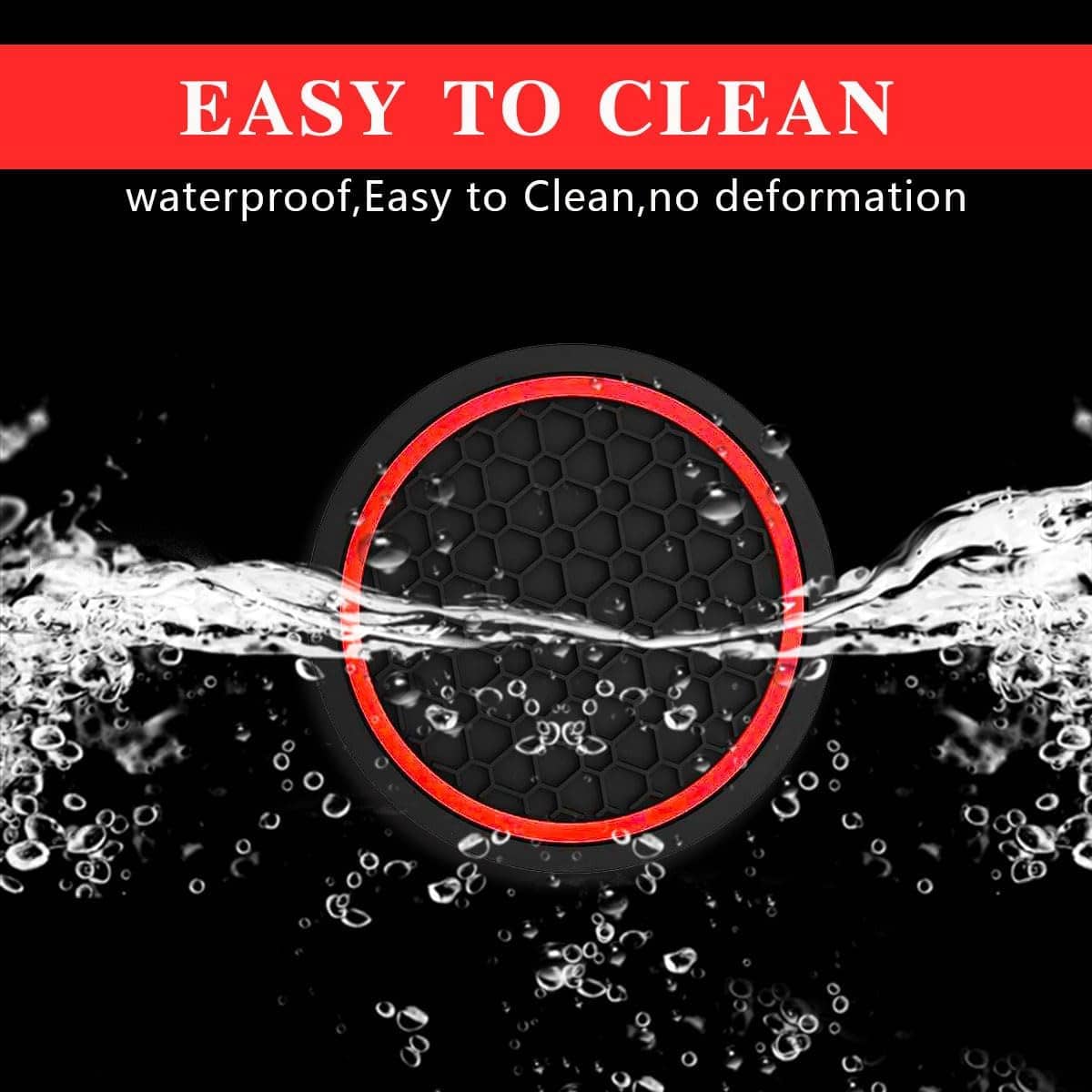Car Cup Holder Coasters, Dustproof Automotive Interior Accessories Mat,2.75 Inch Non-Slip Insert Water Bottle Holder Pads, Universal For Vehicles, Trucks, RVs And More (Black/Red, 2PCS)