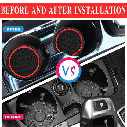 Car Cup Holder Coasters, Dustproof Automotive Interior Accessories Mat,2.75 Inch Non-Slip Insert Water Bottle Holder Pads, Universal For Vehicles, Trucks, RVs And More (Black/Red, 2PCS)