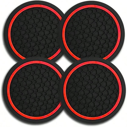 Car Cup Holder Coasters, Dustproof Automotive Interior Accessories Mat,2.75 Inch Non-Slip Insert Water Bottle Holder Pads, Universal For Vehicles, Trucks, RVs And More (Black/Red, 2PCS)