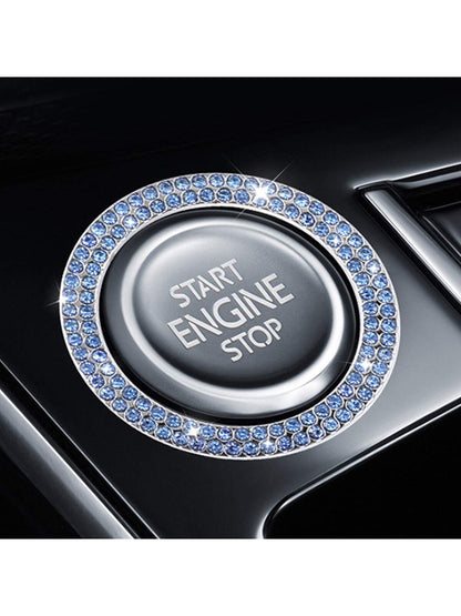 Car Engine Start Stop Button Protective Cover And Rhinestone Ring Sticker For Button And Ignition Key Decoration