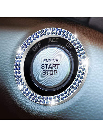 Car Engine Start Stop Button Protective Cover And Rhinestone Ring Sticker For Button And Ignition Key Decoration