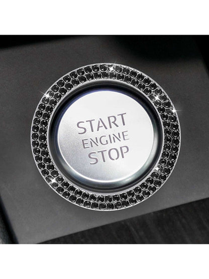 Car Engine Start Stop Button Protective Cover And Rhinestone Ring Sticker For Button And Ignition Key Decoration
