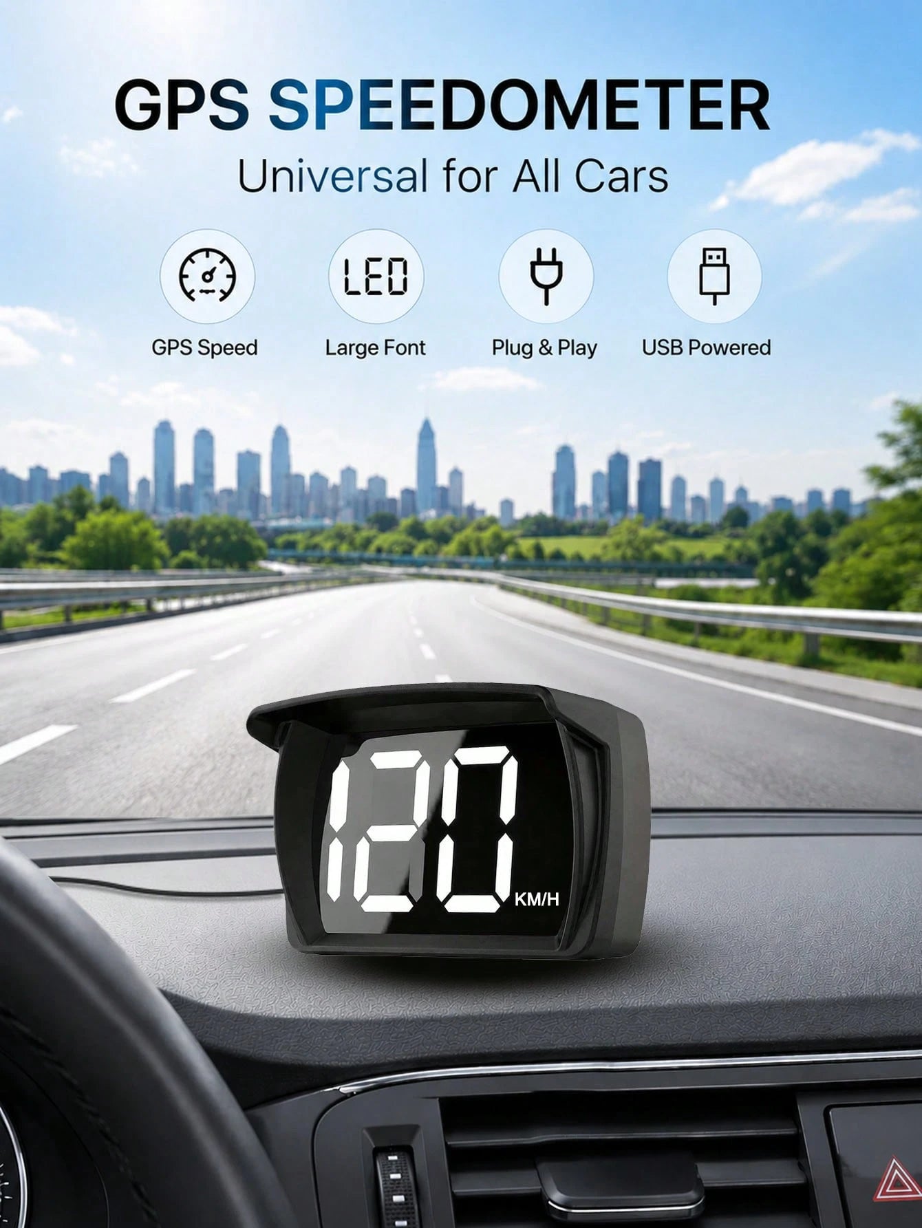 Car GPS Speedometer HUD Display, Digital KM/H MPH Speed Meter With Bright LED Screen, USB Plug And Play Head Up Display For Cars Trucks SUV, Compact Driving Accessories Gift For Men Women