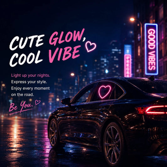 Car Interior Mood Lights, Heart Shaped Neon LED Window Light With 4 Glow Valve Stem Caps, Solar & Type-C Rechargeable, 6 Light Modes, Wireless Car Window Ambient Light, Car Interior Mood Decorations