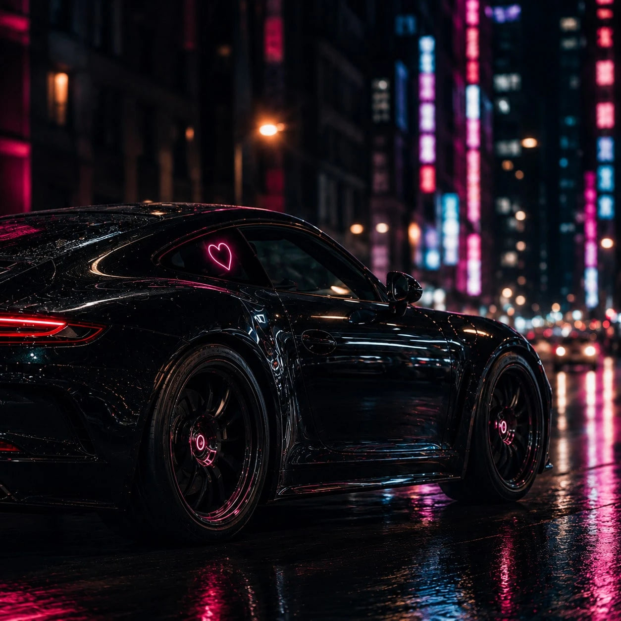 Car Interior Mood Lights, Heart Shaped Neon LED Window Light With 4 Glow Valve Stem Caps, Solar & Type-C Rechargeable, 6 Light Modes, Wireless Car Window Ambient Light, Car Interior Mood Decorations
