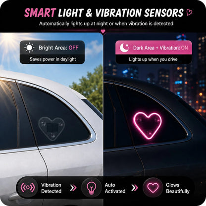Car Interior Mood Lights, Heart Shaped Neon LED Window Light With 4 Glow Valve Stem Caps, Solar & Type-C Rechargeable, 6 Light Modes, Wireless Car Window Ambient Light, Car Interior Mood Decorations