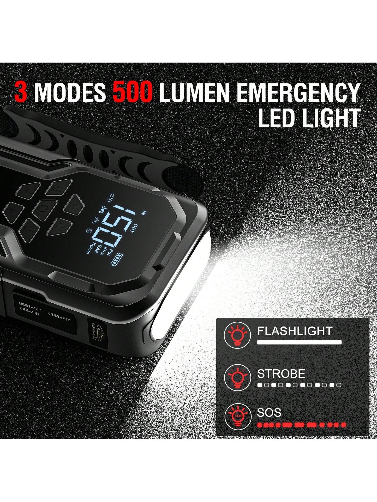 Car Jump Starter With Air Compressor, 3500A 12V Lithium Battery Jump Box With 150PSI Tire Inflator For Up To 10.0L Gas & 8.0L Engines, Portable Power Bank With 3 Modes LED Light Jumper Pack