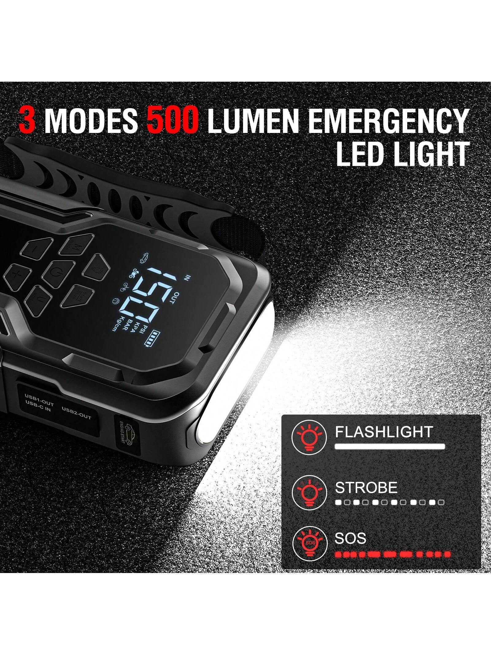 Car Jump Starter With Air Compressor, 3500A 12V Lithium Battery Jump Box With 150PSI Tire Inflator For Up To 10.0L Gas & 8.0L Engines, Portable Power Bank With 3 Modes LED Light Jumper Pack
