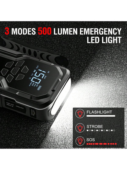 Car Jump Starter With Air Compressor, 3500A 12V Lithium Battery Jump Box With 150PSI Tire Inflator For Up To 10.0L Gas & 8.0L Engines, Portable Power Bank With 3 Modes LED Light Jumper Pack