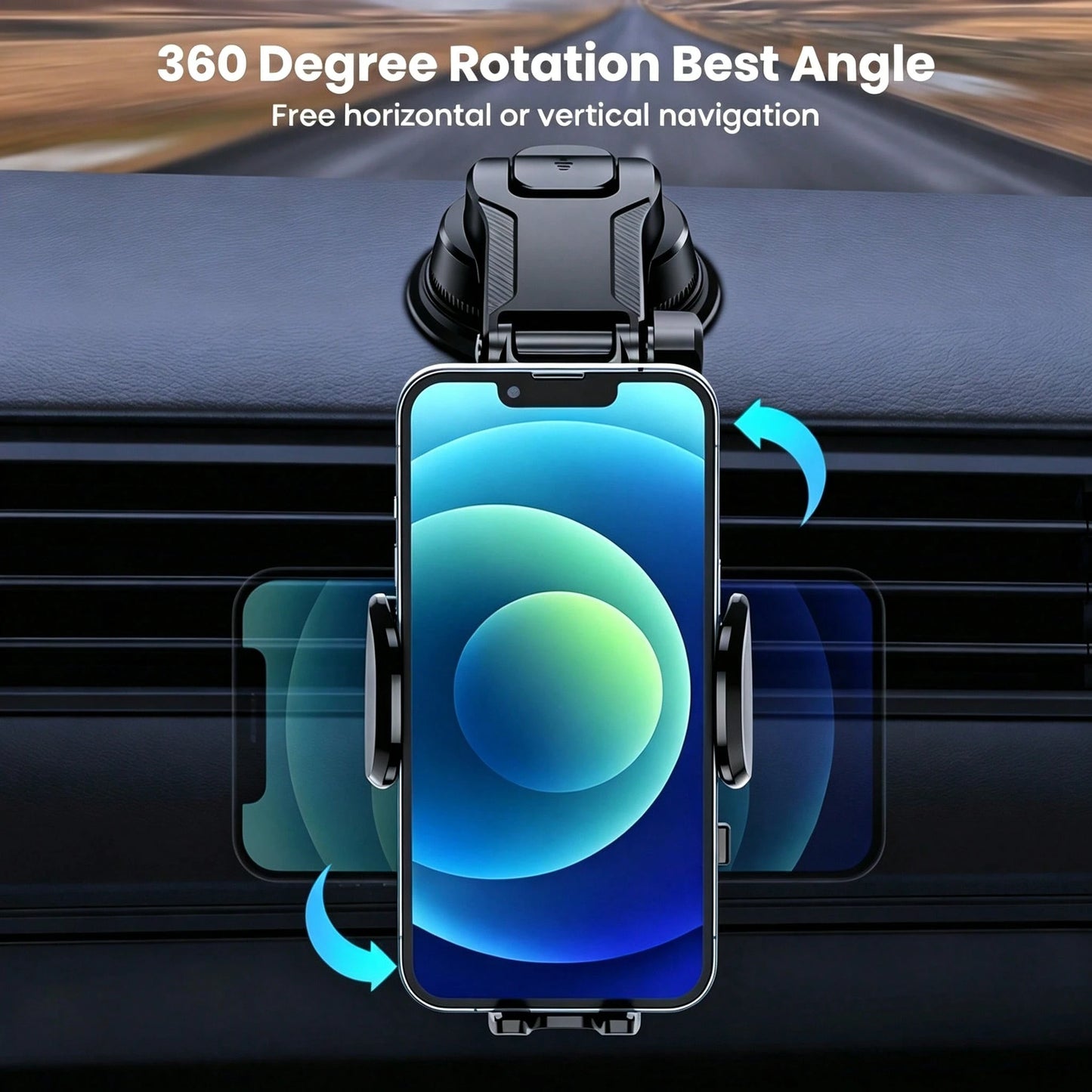 Car Phone Holder Mount, Upgraded 360° Rotation Dashboard Stand, Strong Suction Handsfree Phone Mount, Universal Compatible With IPhone Android For Car GPS Navigation