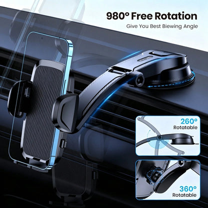 Car Phone Holder Mount, Upgraded 360° Rotation Dashboard Stand, Strong Suction Handsfree Phone Mount, Universal Compatible With IPhone Android For Car GPS Navigation