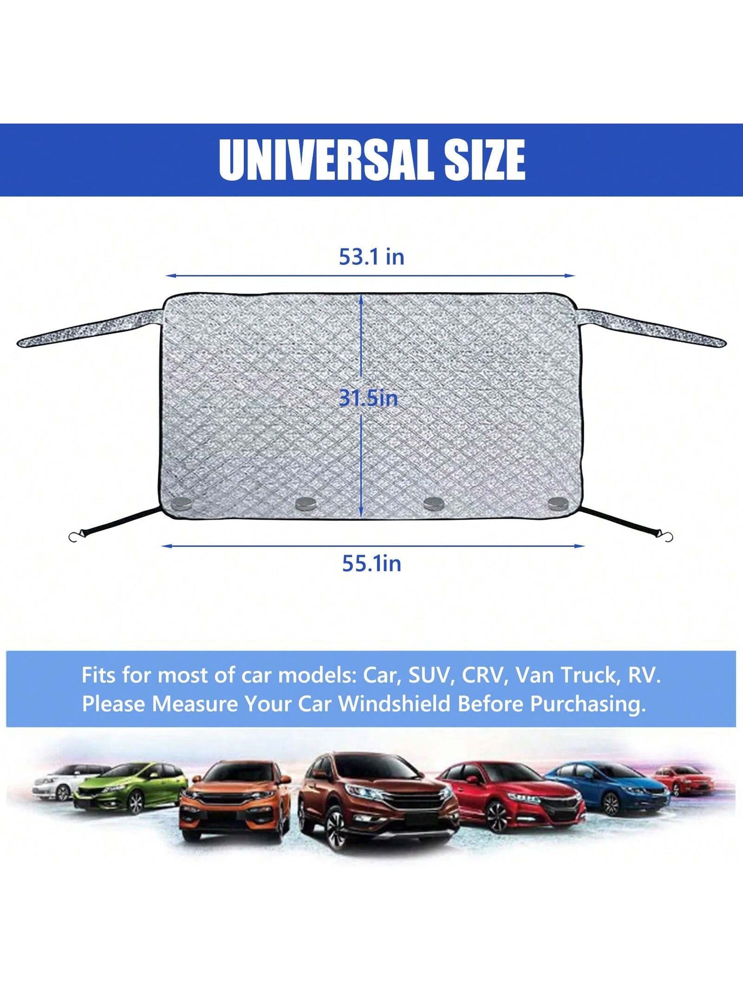 Car Rear Windshield Cover For Ice And Snow, 4-Layer Waterproof Dustproof Back Window Car Cover With Magnetic Edge & Windproof Strap For Winter