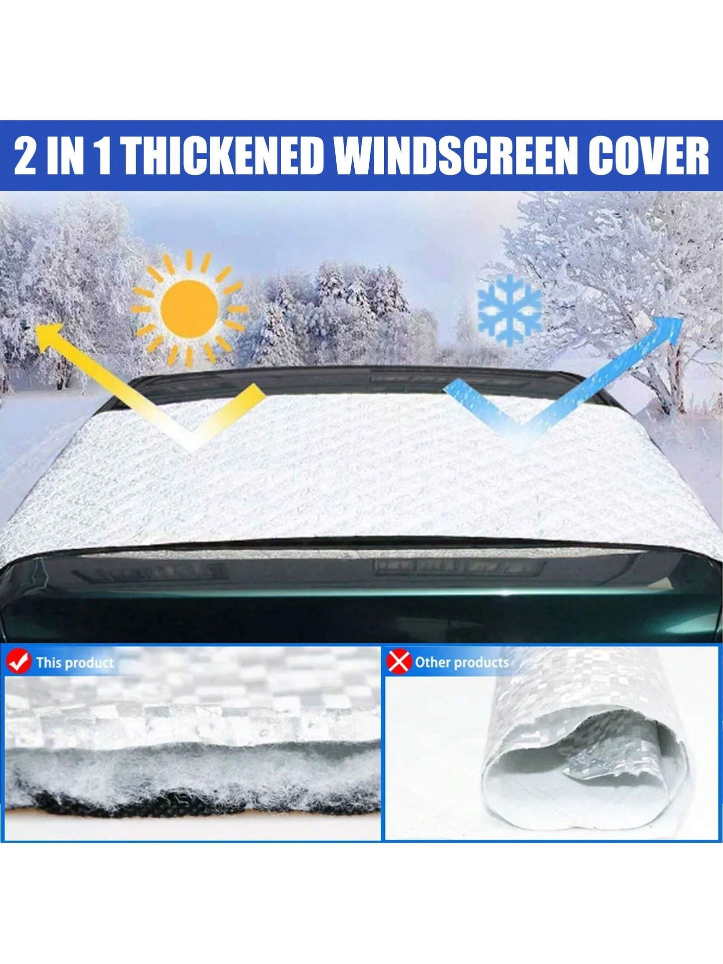 Car Rear Windshield Cover For Ice And Snow, 4-Layer Waterproof Dustproof Back Window Car Cover With Magnetic Edge & Windproof Strap For Winter