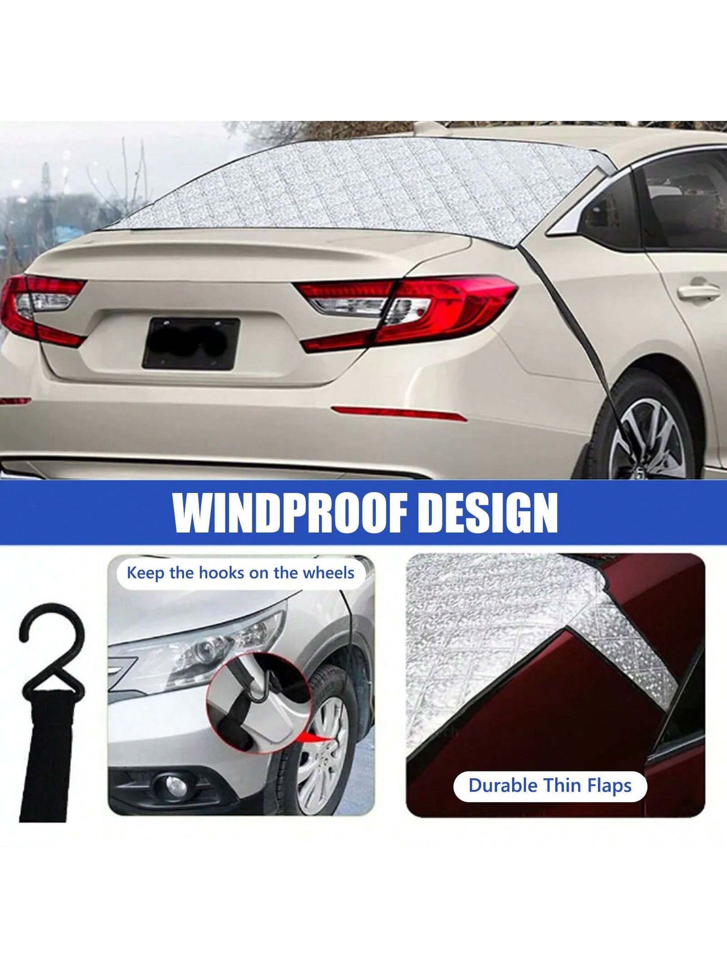 Car Rear Windshield Cover For Ice And Snow, 4-Layer Waterproof Dustproof Back Window Car Cover With Magnetic Edge & Windproof Strap For Winter