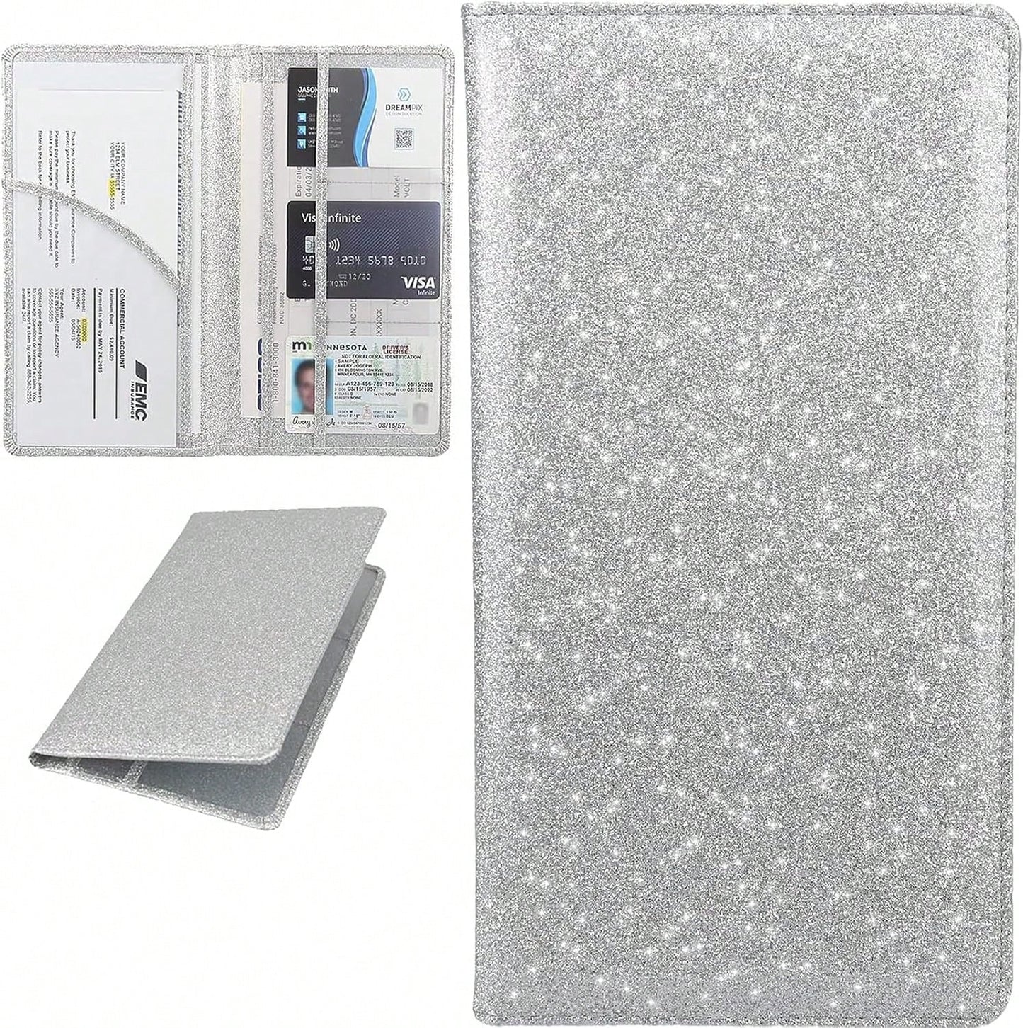 Car Registration And Insurance Holder, Bling Premium Pu Leather Vehicle Glove Box Organizer, Prefect Leather License Registration Holder For Driver
