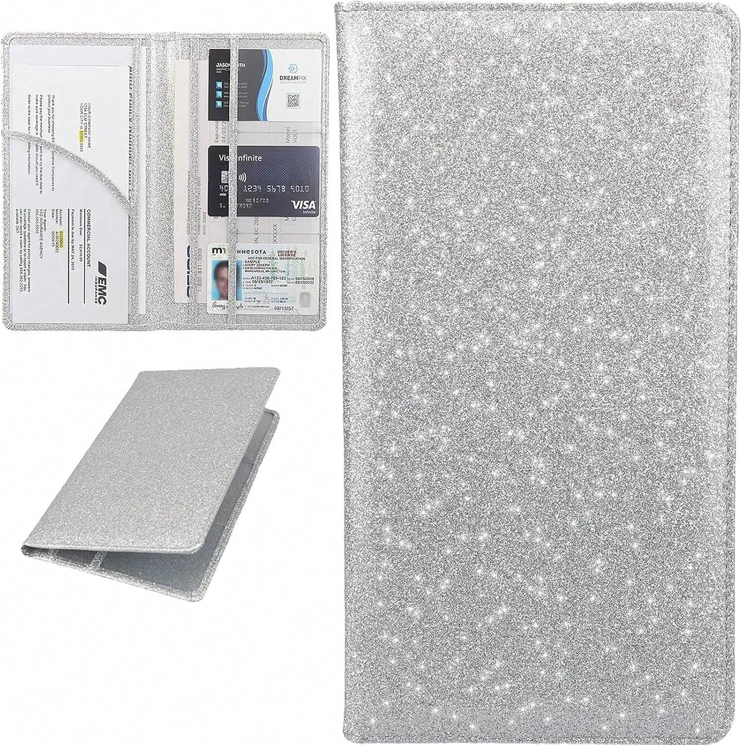 Car Registration And Insurance Holder, Bling Premium Pu Leather Vehicle Glove Box Organizer, Prefect Leather License Registration Holder For Driver