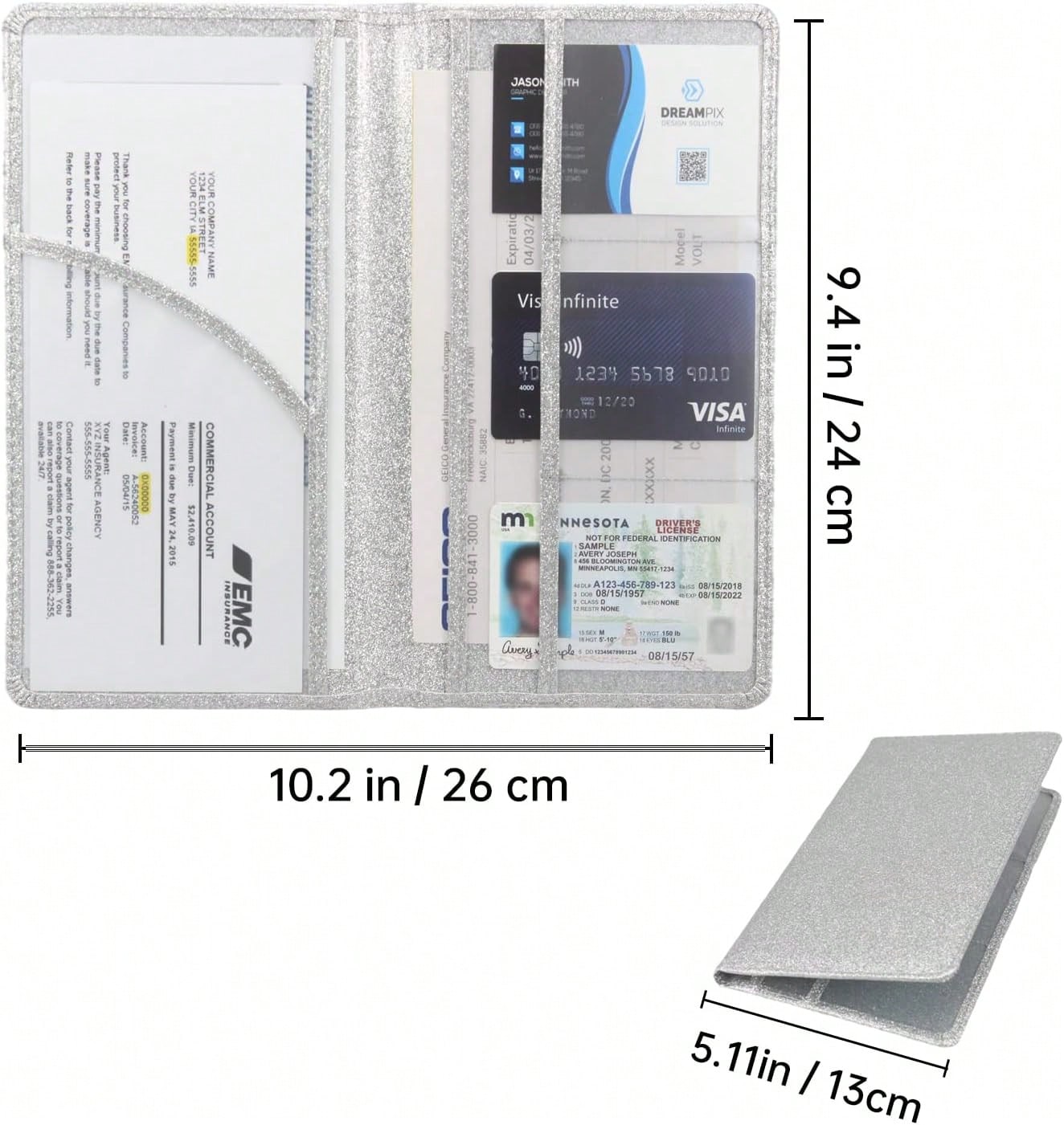 Car Registration And Insurance Holder, Bling Premium Pu Leather Vehicle Glove Box Organizer, Prefect Leather License Registration Holder For Driver