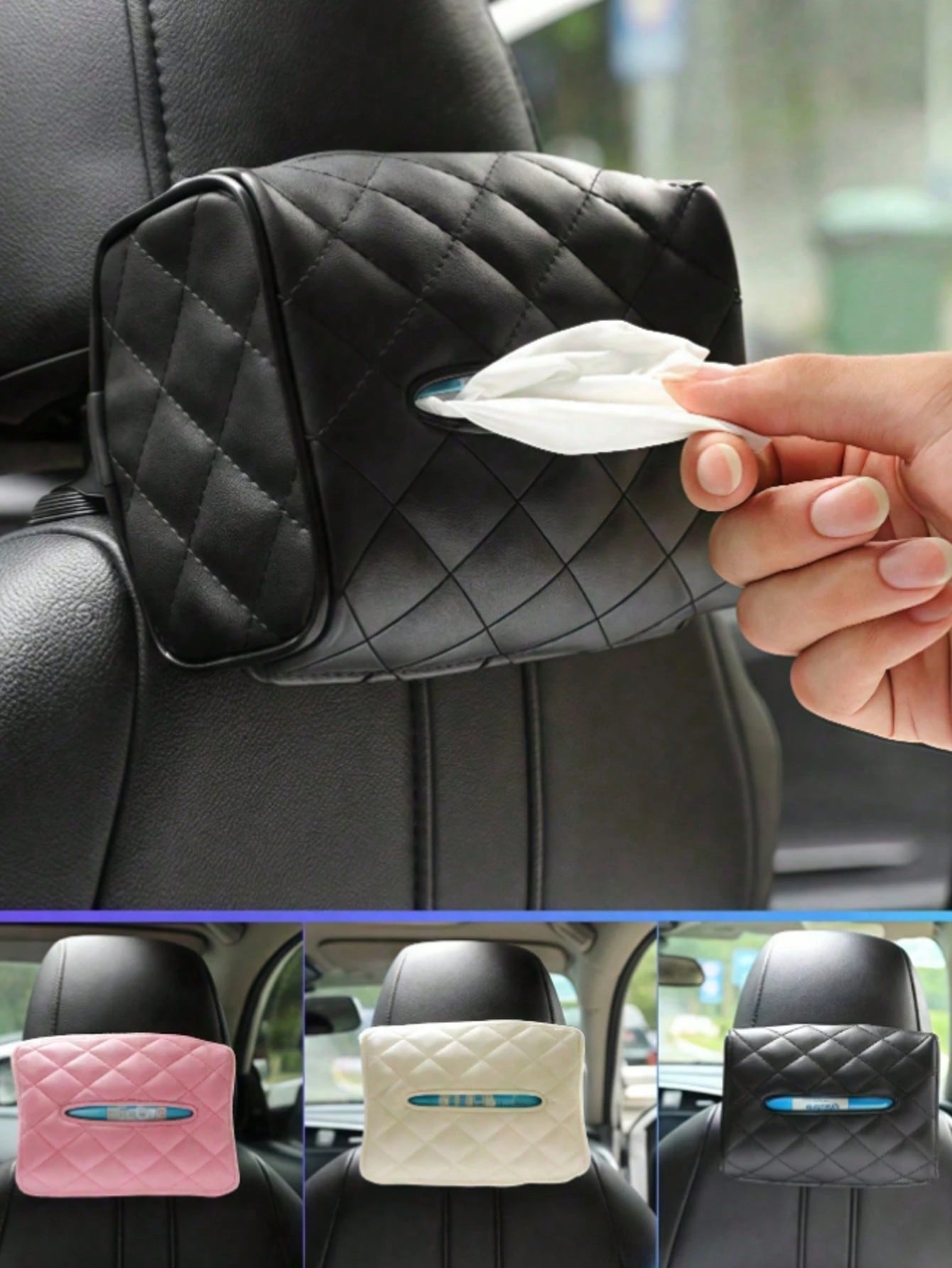 Car Seat Back Hanging Tissue Box, Multi-Functional Storage Bag, Sun Visor Tissue Holder, Portable For Men & Women (Black, Red, Beige, Gray)