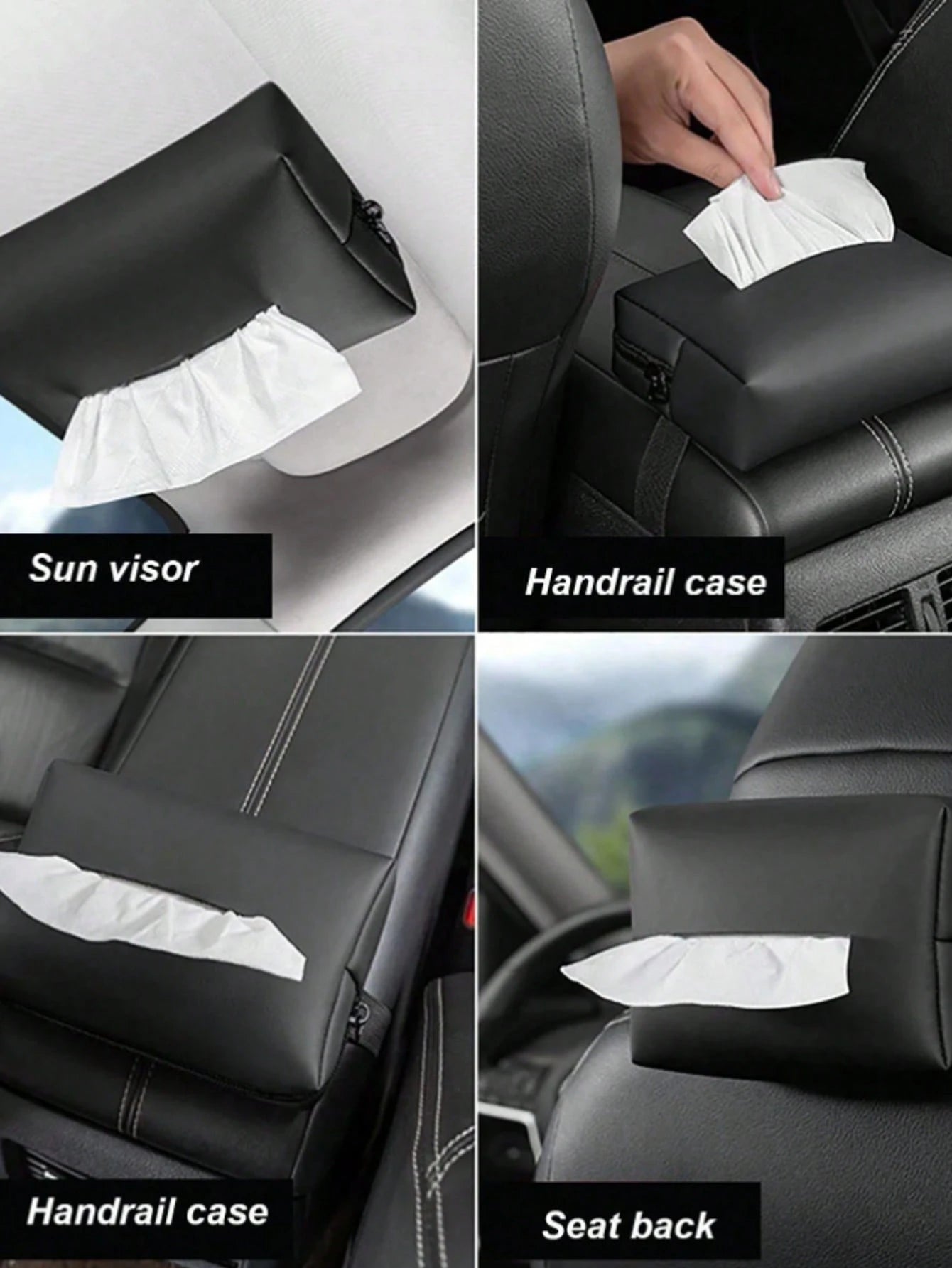Car Seat Back Hanging Tissue Box, Multi-Functional Storage Bag, Sun Visor Tissue Holder, Portable For Men & Women (Black, Red, Beige, Gray)