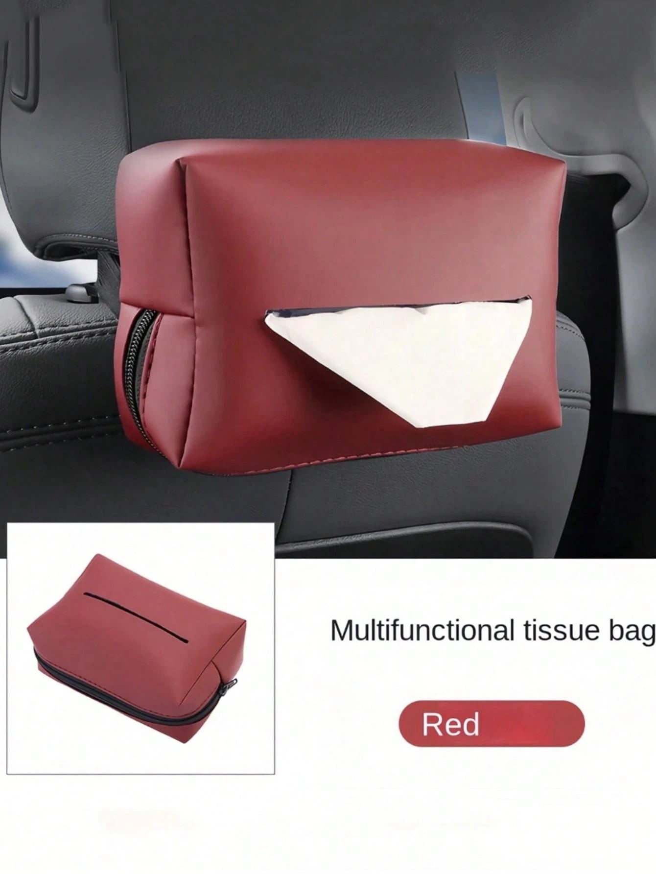Car Seat Back Hanging Tissue Box, Multi-Functional Storage Bag, Sun Visor Tissue Holder, Portable For Men & Women (Black, Red, Beige, Gray)