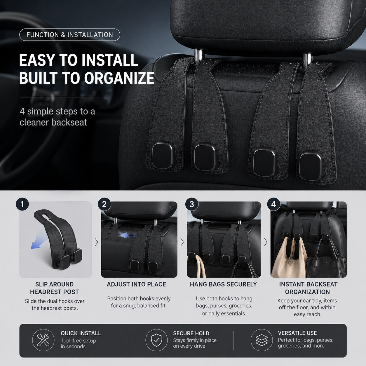 Car Seat Hooks, Headrest Hooks, Car Interior Storage Hooks, Back Seat Hooks, Car Organization Hooks, Vehicle Seat Hooks, Car Storage Hooks, Universal Car Headrest Hooks, Can Hang Bags, Shopping Bags