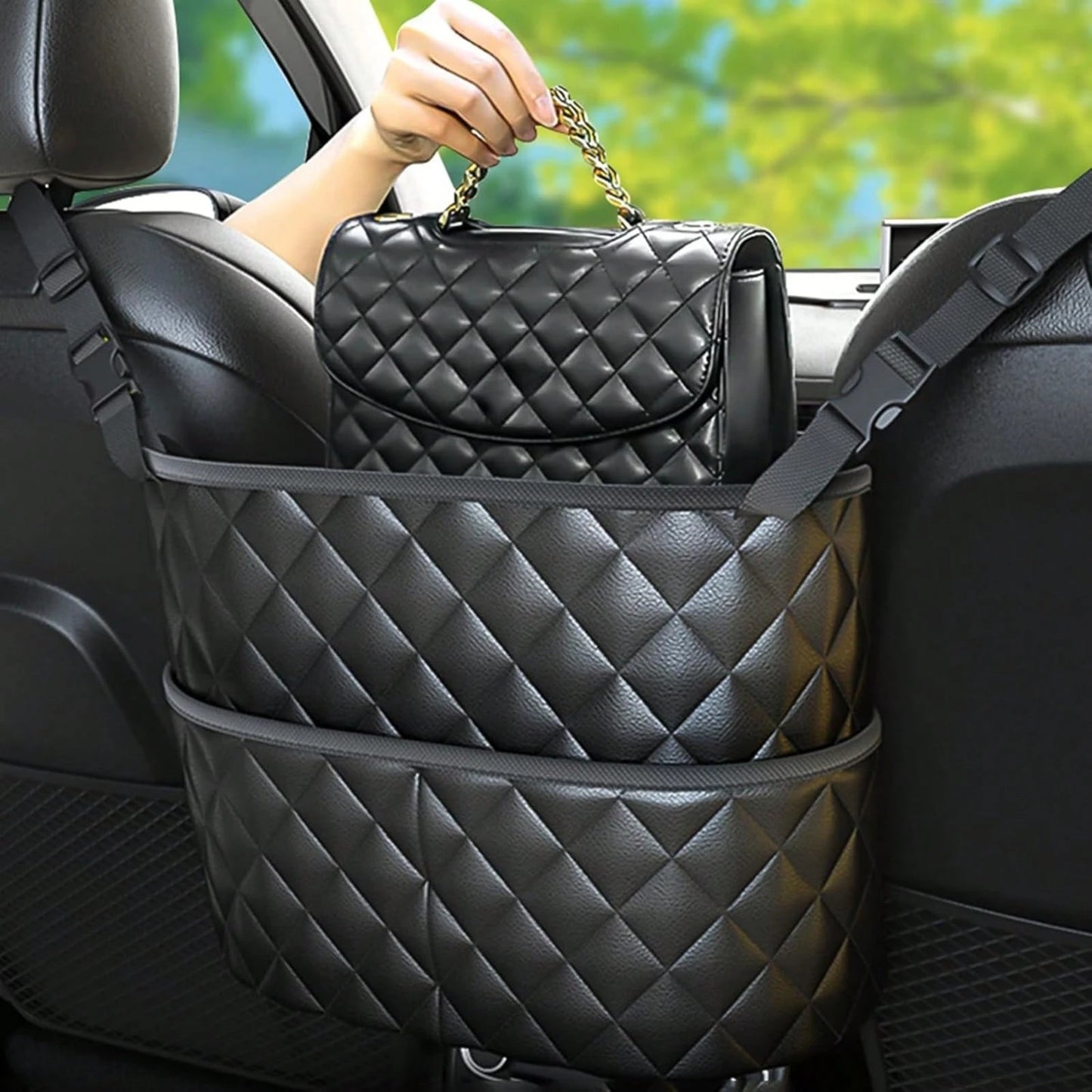Car Seat Storage Bag, Stylish Upgraded Black PU Leather Storage Rack, Extra Storage Space, Easy To Install, Helping You Say Goodbye To Clutter!