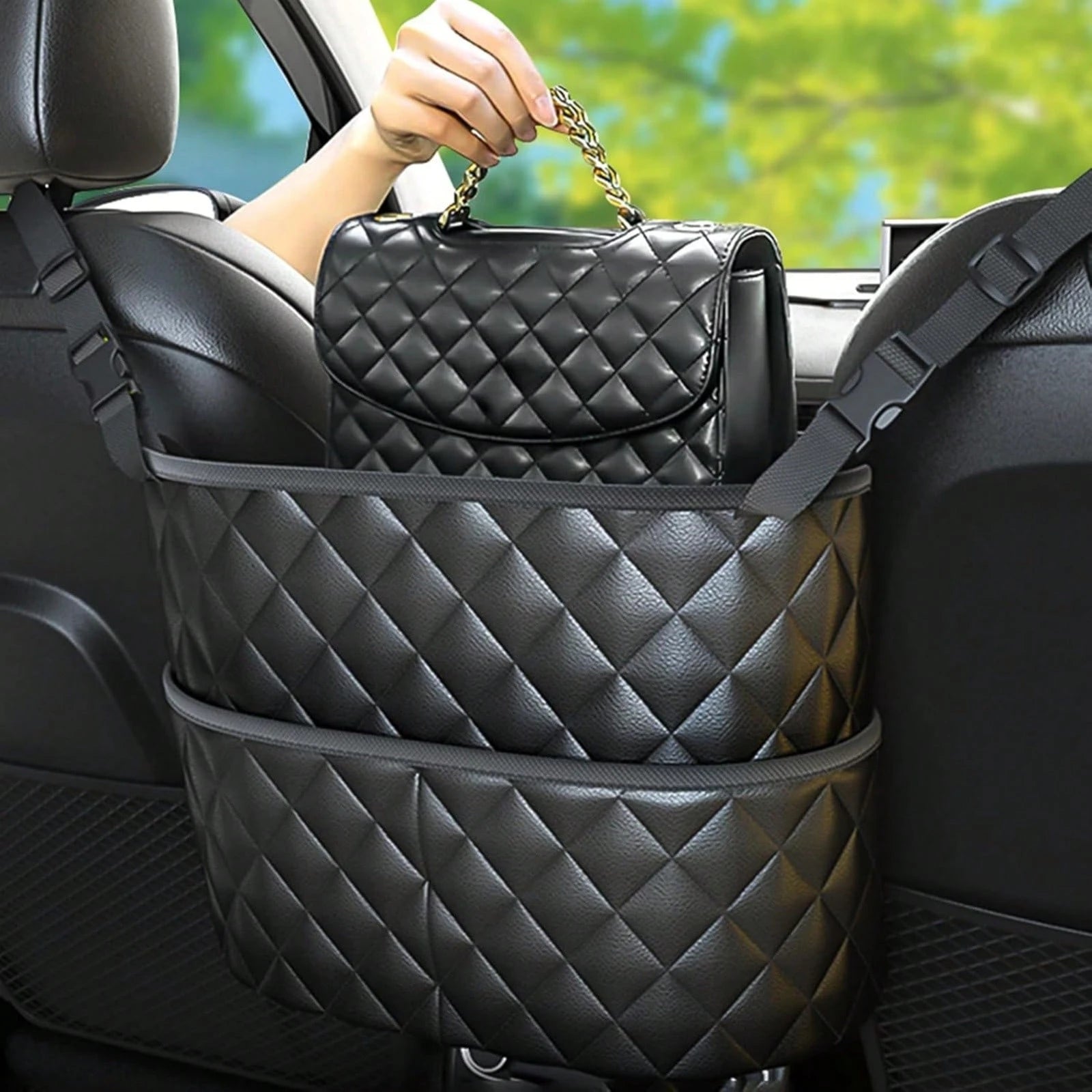Car Seat Storage Bag, Stylish Upgraded Black PU Leather Storage Rack, Extra Storage Space, Easy To Install, Helping You Say Goodbye To Clutter!