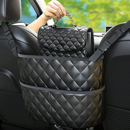 Car Seat Storage Bag, Stylish Upgraded Black PU Leather Storage Rack, Extra Storage Space, Easy To Install, Helping You Say Goodbye To Clutter!