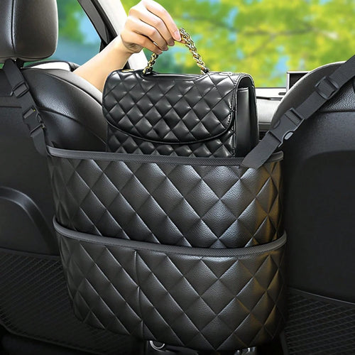 Car Seat Storage Bag, Stylish Upgraded Black PU Leather Storage Rack, Extra Storage Space, Easy To Install, Helping You Say Goodbye To Clutter!