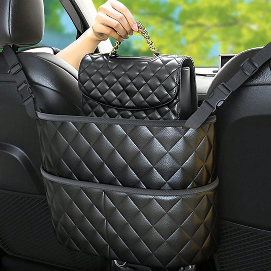 Car Seat Storage Bag, Stylish Upgraded Black PU Leather Storage Rack, Extra Storage Space, Easy To Install, Helping You Say Goodbye To Clutter!