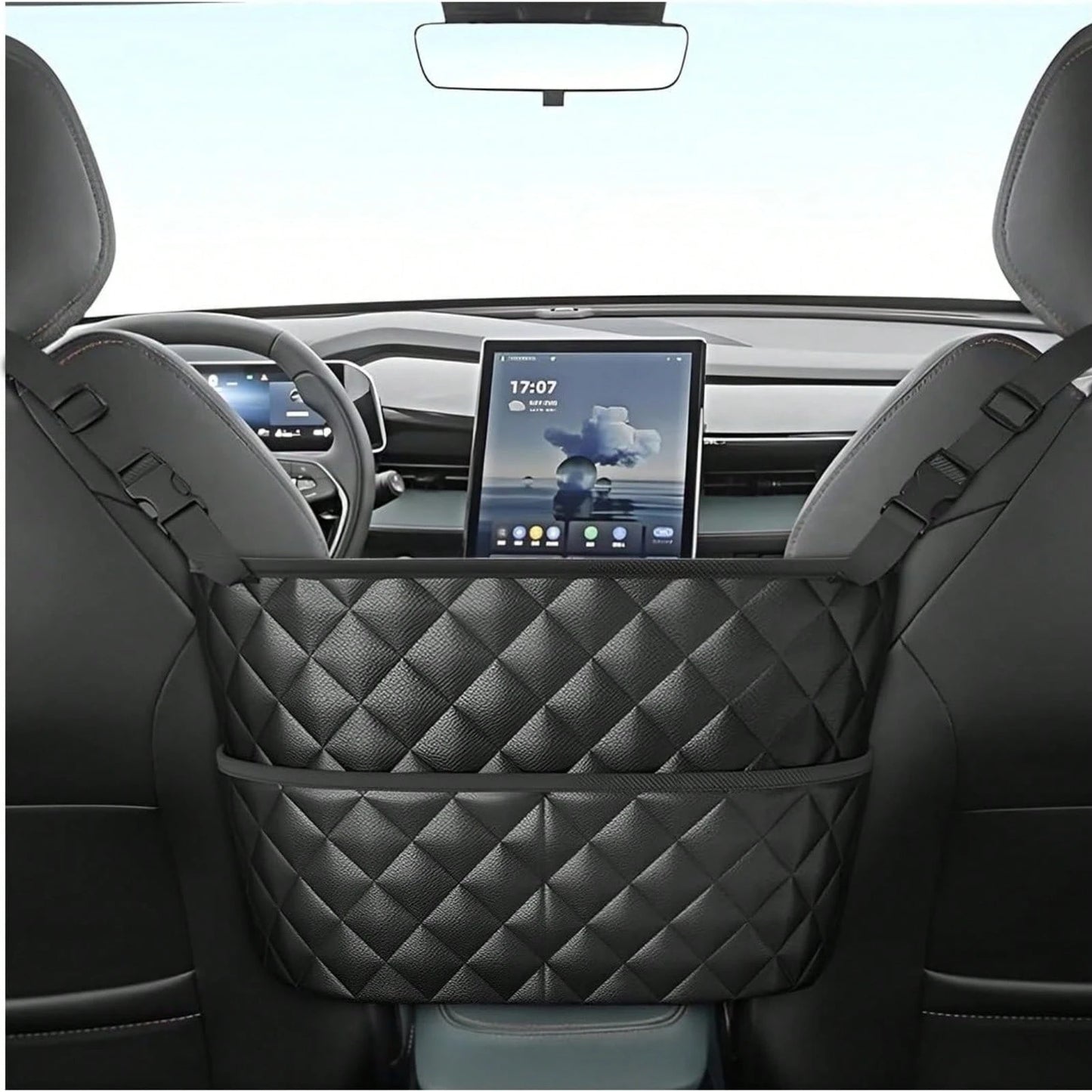 Car Seat Storage Bag, Stylish Upgraded Black PU Leather Storage Rack, Extra Storage Space, Easy To Install, Helping You Say Goodbye To Clutter!