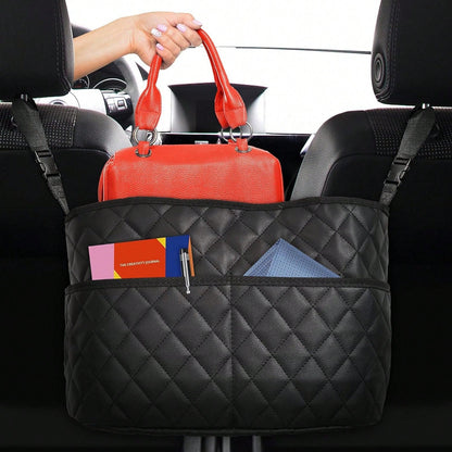 Car Seat Storage Bag, Stylish Upgraded Black PU Leather Storage Rack, Extra Storage Space, Easy To Install, Helping You Say Goodbye To Clutter!