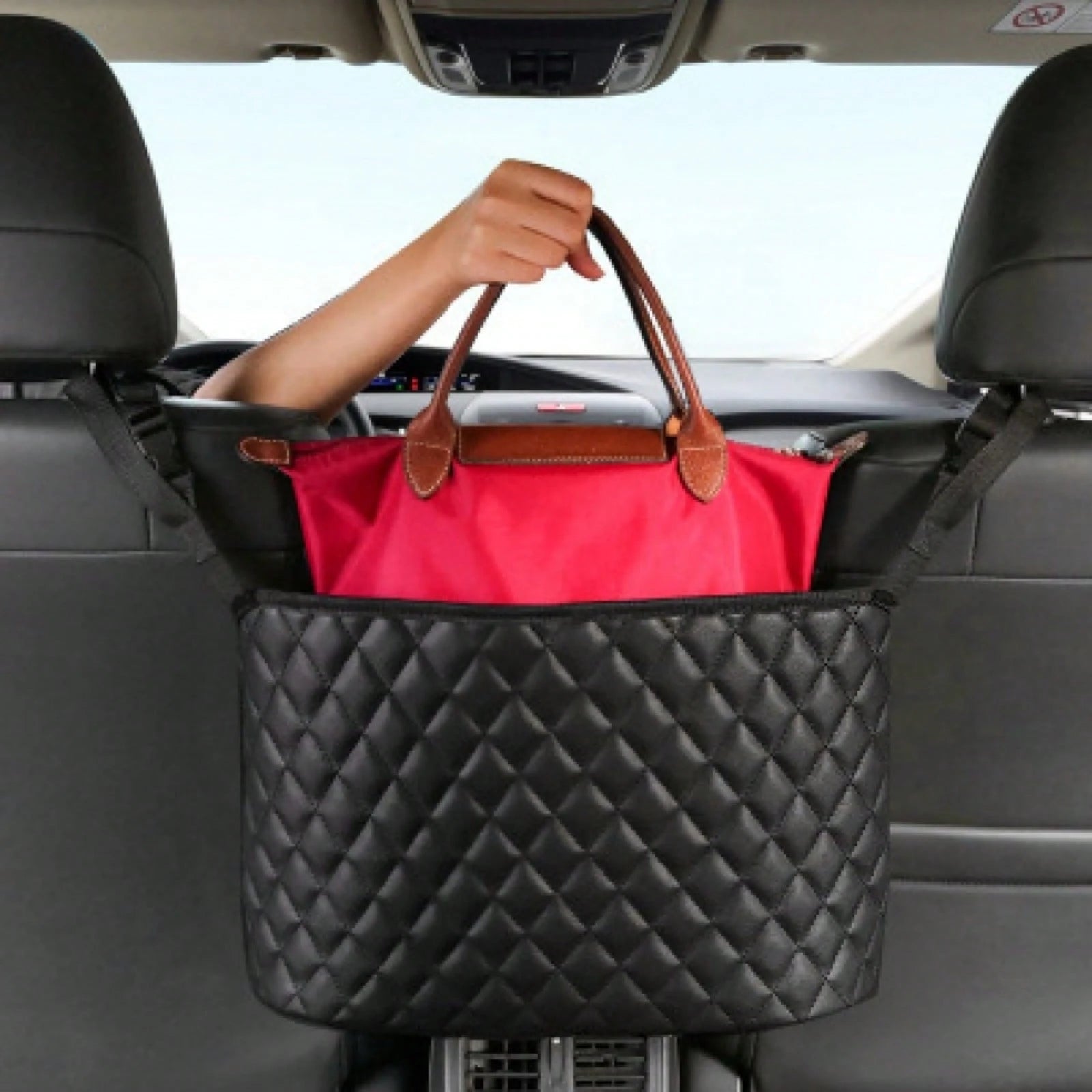 Car Seat Storage Bag, Stylish Upgraded Black PU Leather Storage Rack, Extra Storage Space, Easy To Install, Helping You Say Goodbye To Clutter!
