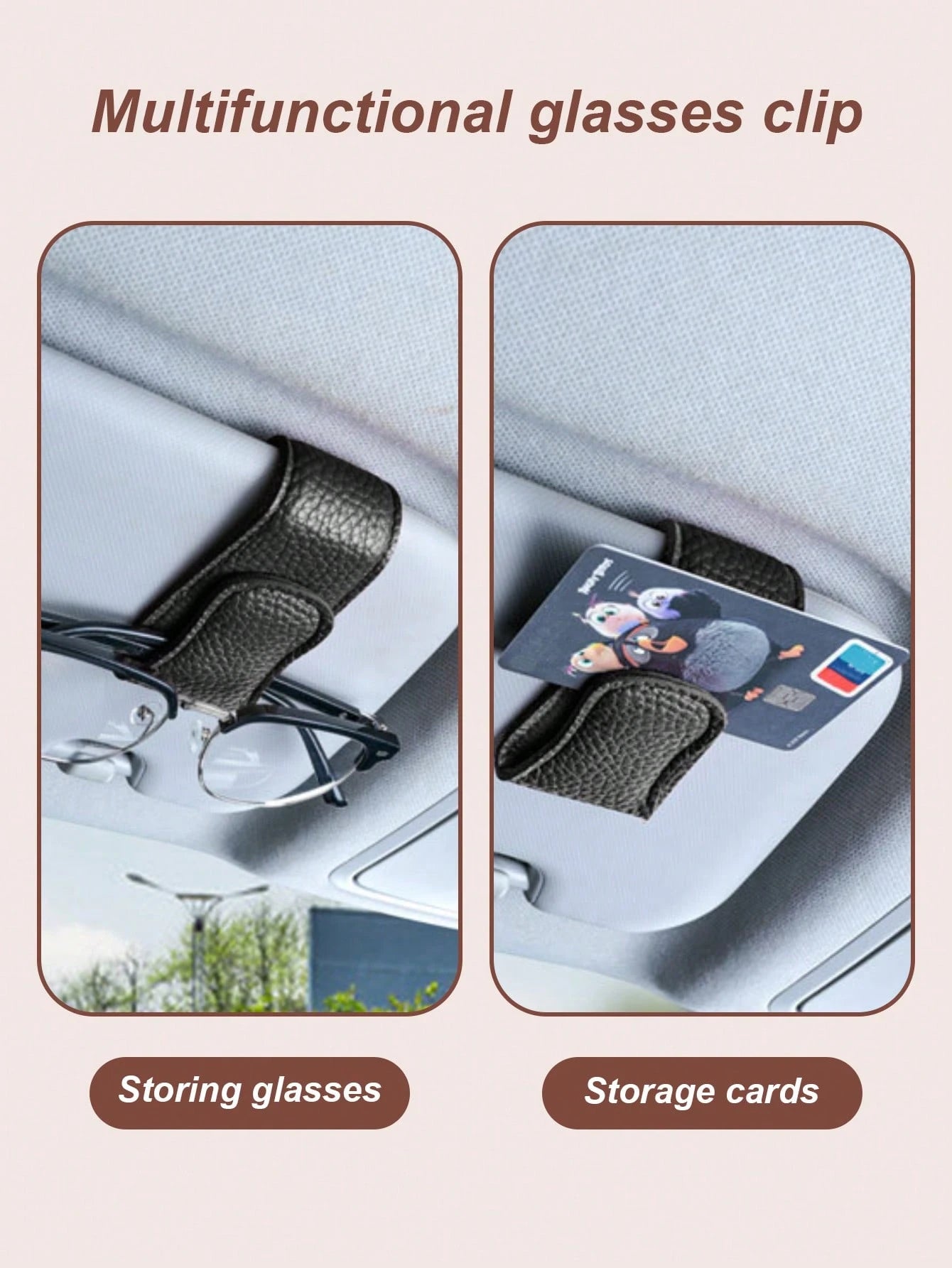Car Sun Visor Glasses Clip- Magnetic Leather Material, One-Handed Operation, No Damage Installation, Suitable For All Vehicle Models, Car Interior Glasses Clip And Card Clip