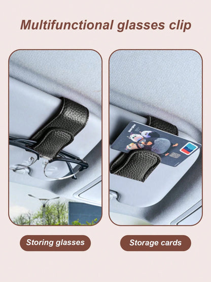 Car Sun Visor Glasses Clip- Magnetic Leather Material, One-Handed Operation, No Damage Installation, Suitable For All Vehicle Models, Car Interior Glasses Clip And Card Clip