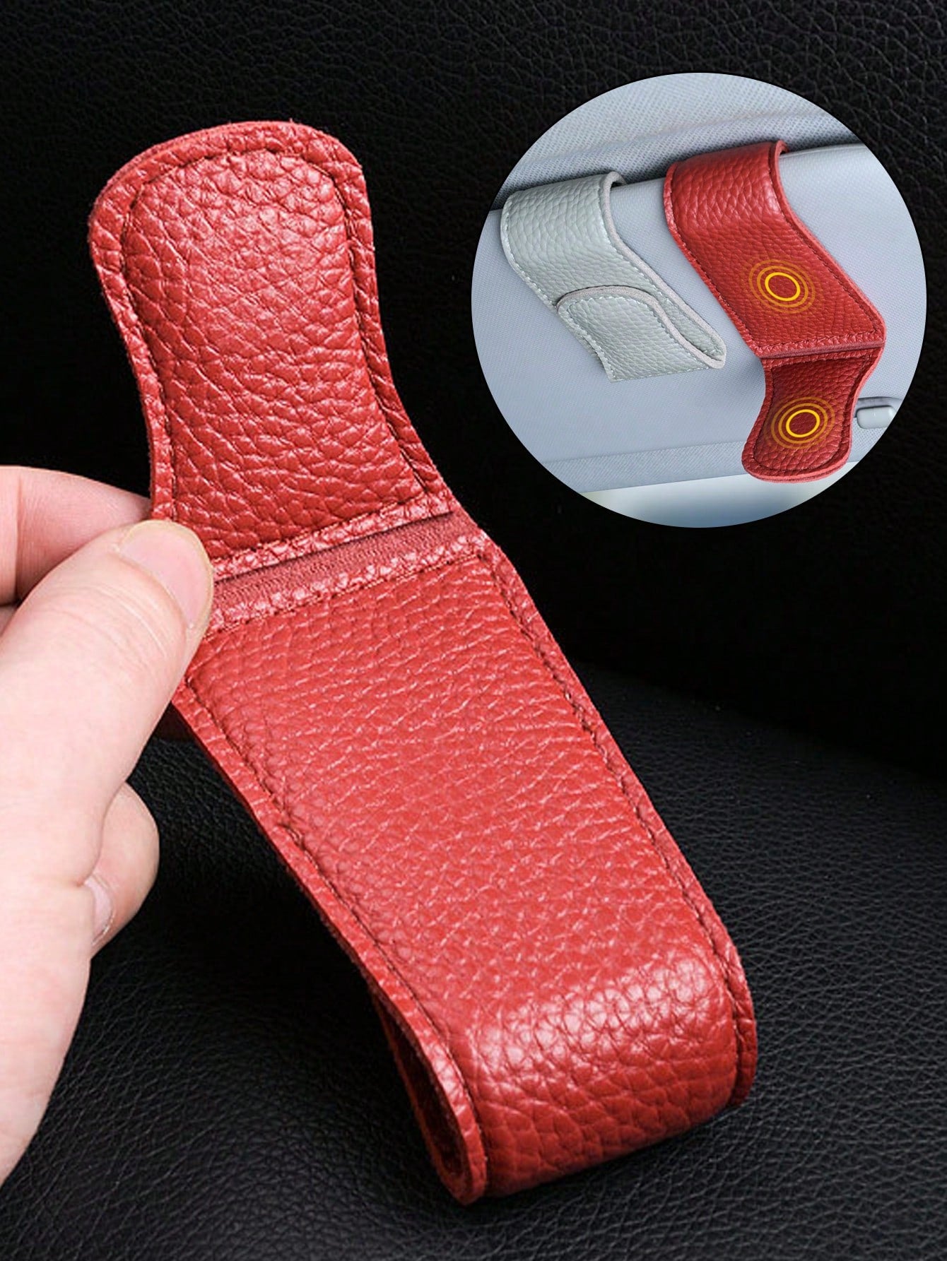 Car Sun Visor Glasses Clip- Magnetic Leather Material, One-Handed Operation, No Damage Installation, Suitable For All Vehicle Models, Car Interior Glasses Clip And Card Clip