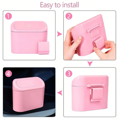 Car Trash Can With Lid And Side-Hanging Door Storage Box Set, Comes With Trash Bags, Compact And Practical Car Trash Can And Trash Bags