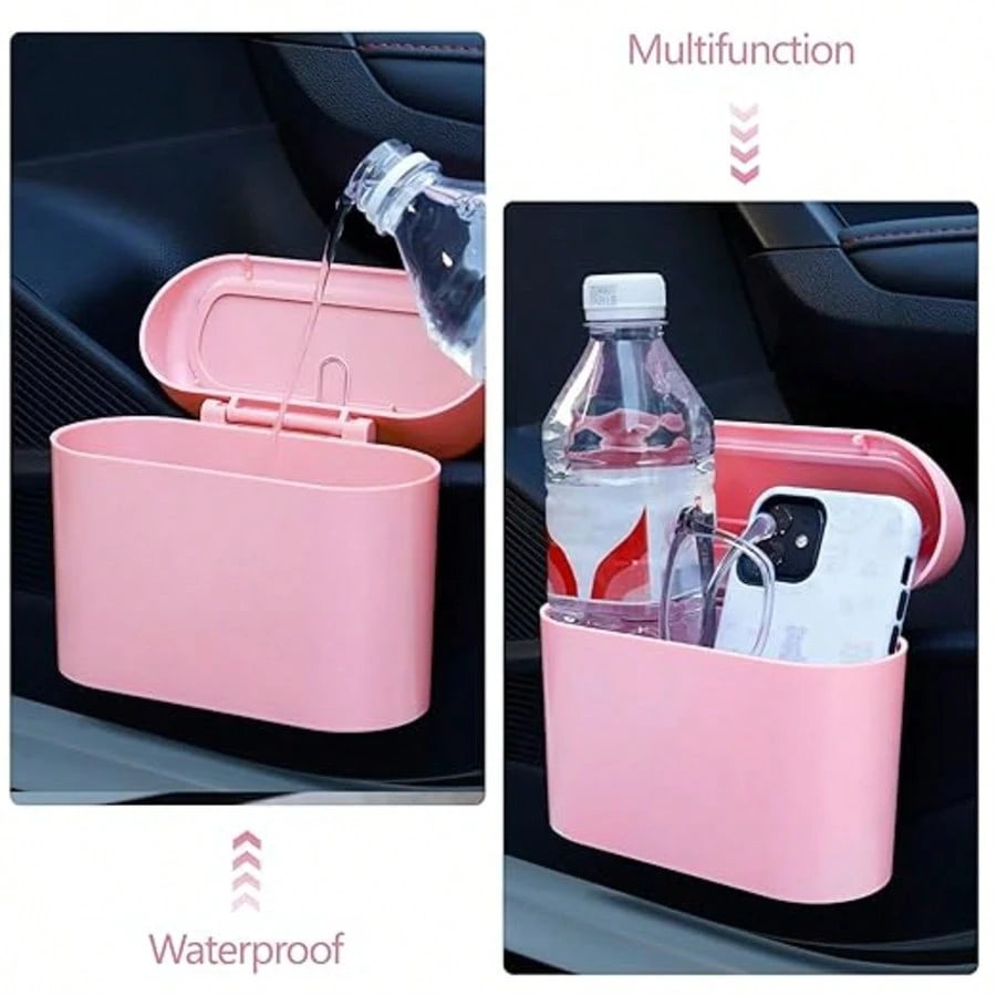 Car Trash Can With Lid And Side-Hanging Door Storage Box Set, Comes With Trash Bags, Compact And Practical Car Trash Can And Trash Bags