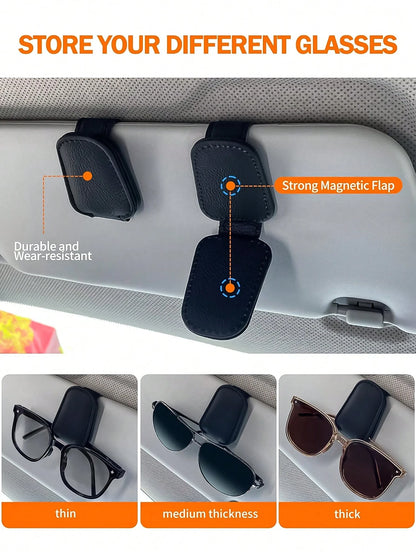 Car Visor Fashion Glasses Clip, 2pcs/1pc Universal Car Visor Glasses Clip, PU Material, Magnetic Leather Glasses Clip, Glasses Holder, Car Ticket Card Holder Fashion Glasses Bracket, Car Visor Accesso