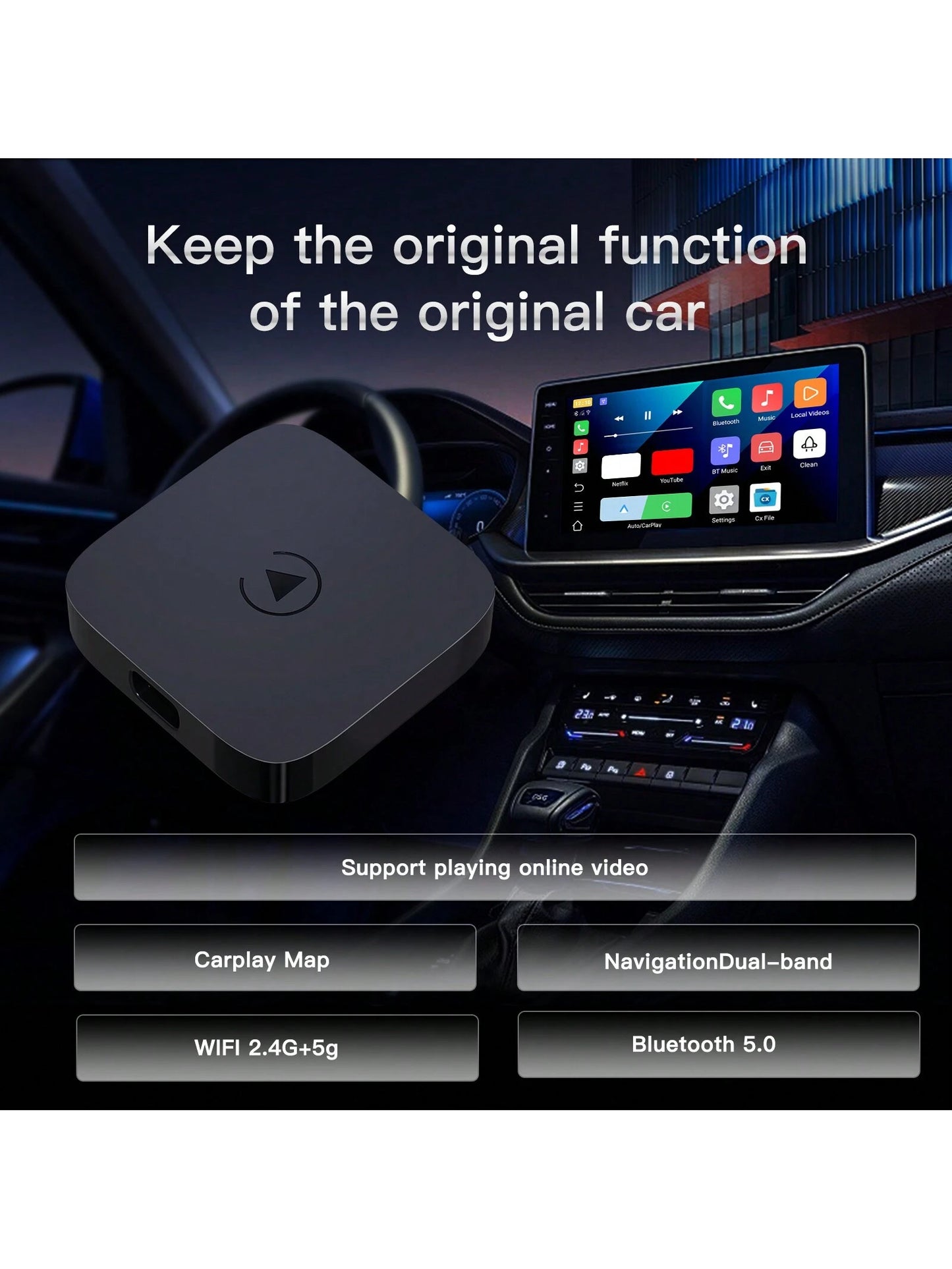 CARABC Wireless CarPlay & Android Auto Adapter With Android 12.0- Gift For Christmas, Magic Box 2.0 Built-In Dual WiFi Support Simultaneous Use Of CarPlay And Netfllx/Y0uTube/Tikt0k